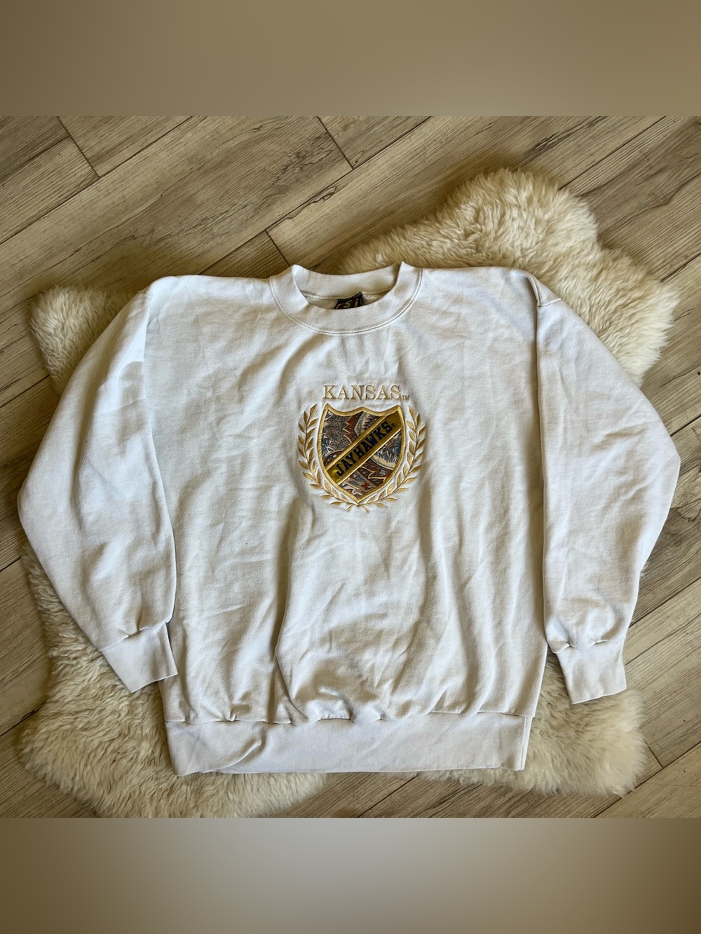 Vintage Paisley Kansas Crest White Crewneck Sweatshirt